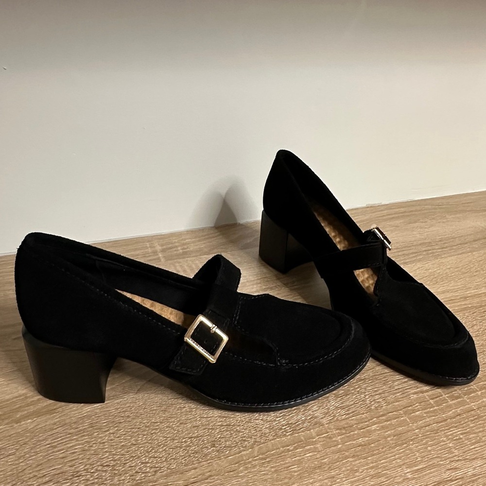 Kelsi Dagger Brooklyn Women Mary Jane Heels US 10 Black Suede T-Strap Minimalist